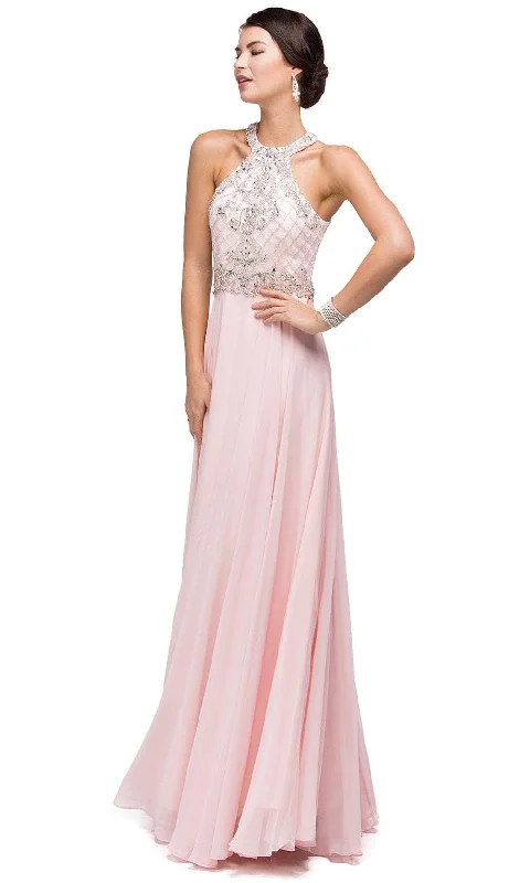 Women's Formal Event Outfit Dancing Queen 9591 - Beaded High Halter Prom Gown