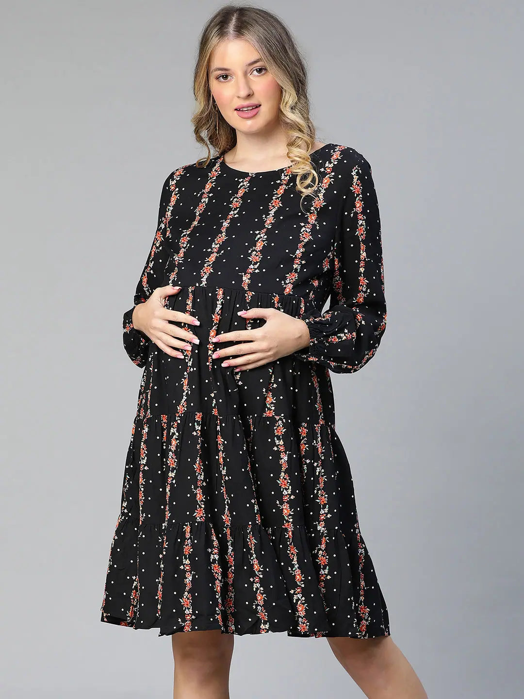 Luxury Women's Clothes Freaky Black Floral Print Women Maternity Dress