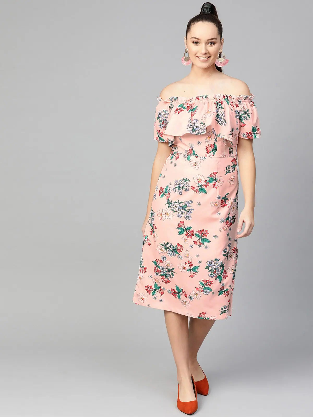 Women's Resort Apparel Floral Off-Shoulder Midi Dress