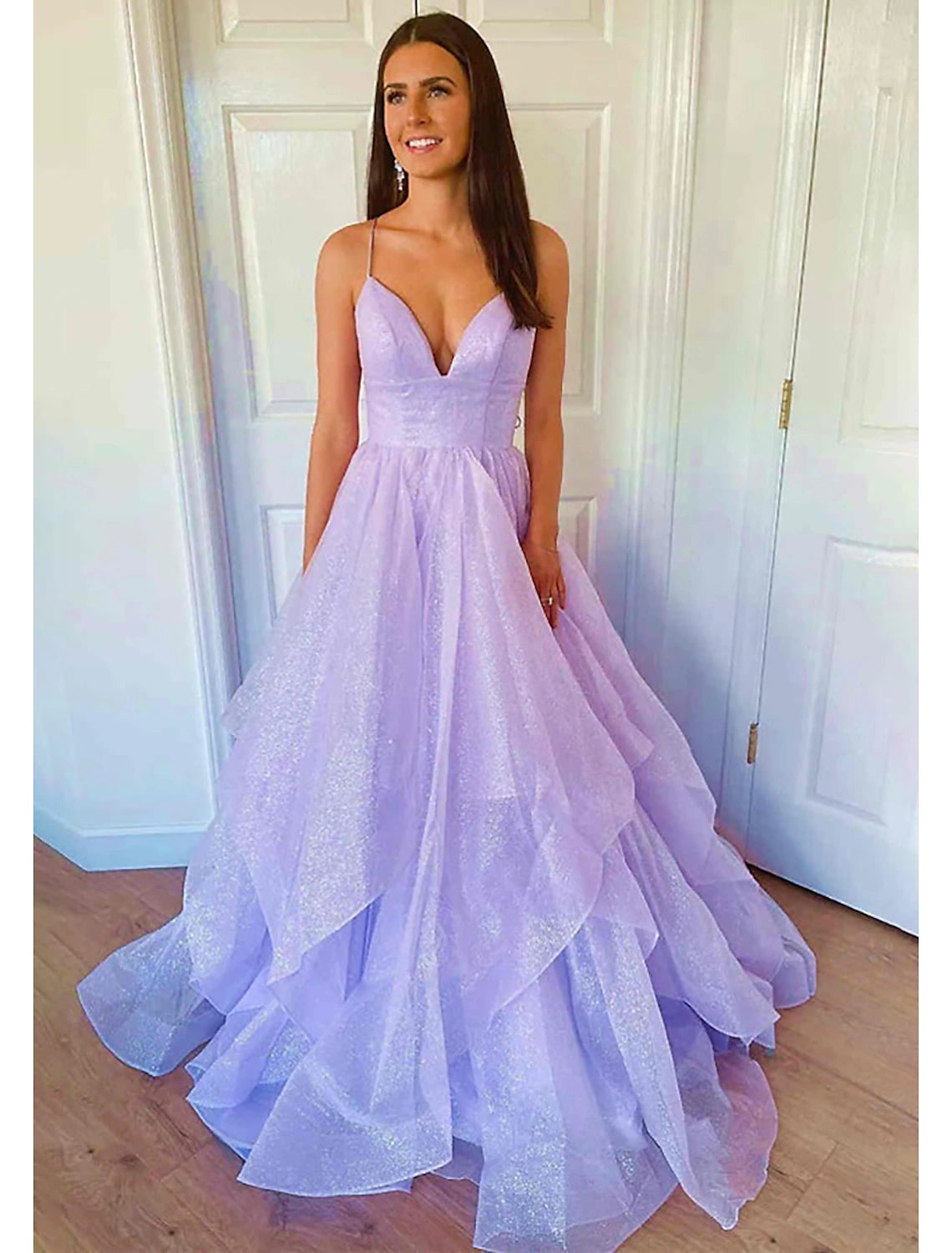 Timeless Women's Clothing Ball Gown A-Line Prom Dresses Sparkle & Shine Dress Formal Wedding Party Floor Length Sleeveless Sweetheart Tulle Backless with Pleats Ruffles