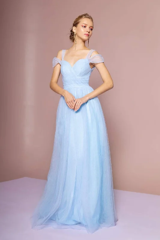 Women's Vintage Clothes Elizabeth K - Gossamer Tulle Cold Shoulder A-Line Gown GL2610 - 1 pc Baby Blue In Size 2XL Available