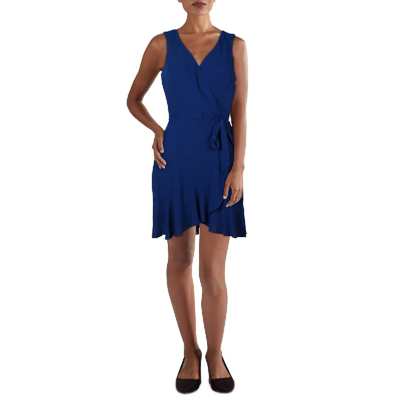 Women's Vacation Outfit BCX Womens V-Neck Faux Wrap Mini Dress