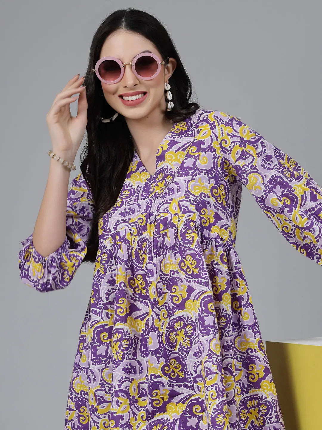 Casual Apparel For Women Women's Floral printed Cotton Flared dress-DRSPURPLESOUL36