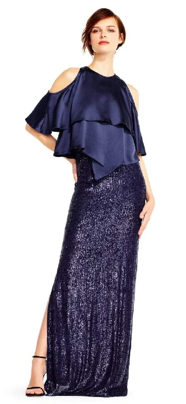 Women's Formal Apparel Aidan Mattox MD1E201424 Jewel Neck Popover Sequined Gown - 1 pc Twilight in Size 10 Available