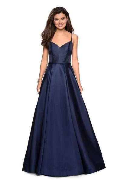 Women's Party Outfit La Femme - 27447 Sleeveless V-neck Mikado Ballgown