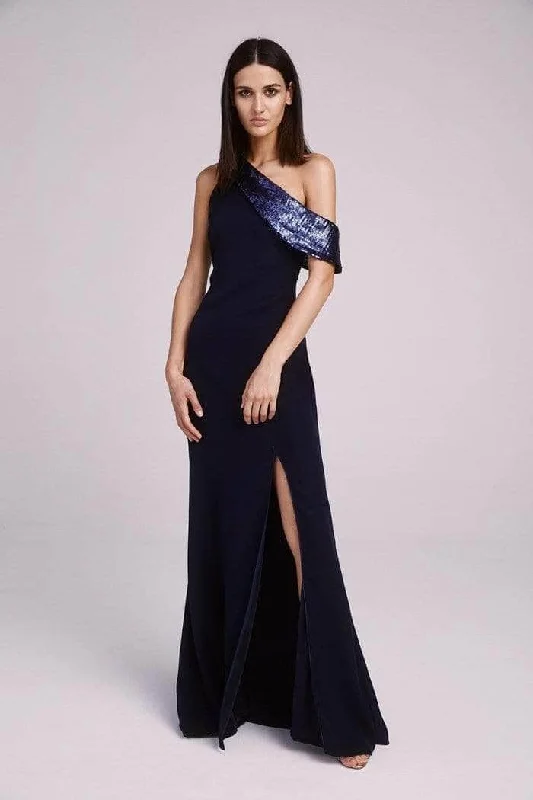 Women's Outerwear Clothing Tadashi Shoji - Draped Shoulder Evening Gown ALG19719L - 1 pc Royal Navy In Size 10 Available