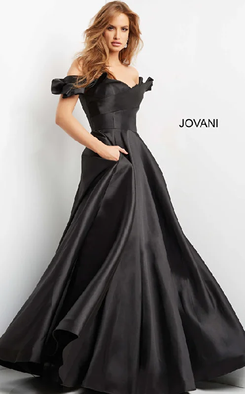 Women's Chic Outerwear Garments Jovani 08579 Off the Shoulder Evening Ball Gown