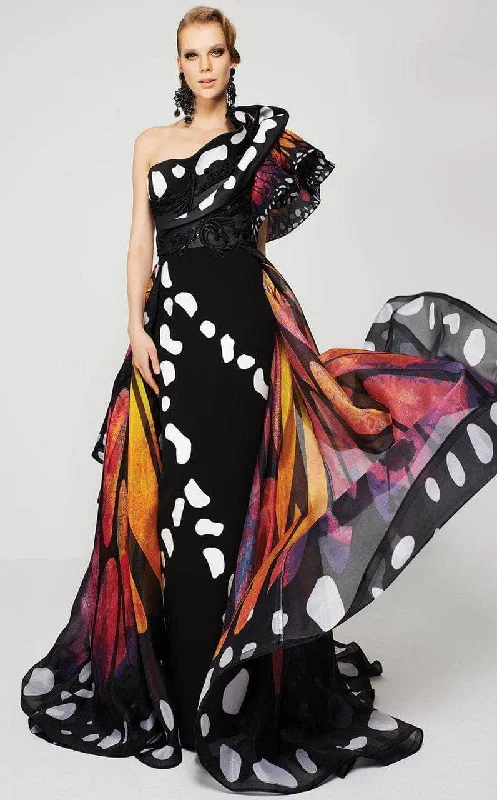 Affordable Women's Clothing MNM Couture 2381 - Butterfly Print Evening Gown