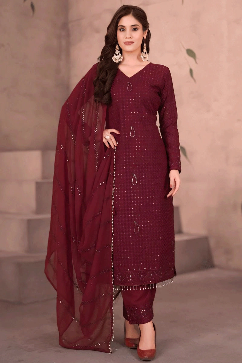 Women's Transitional Apparel Full Pair Maroon Color Kurti Set For Wedding