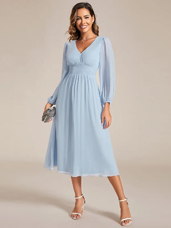 Women's Everyday Garments Knee Length Long Sleeves Chiffon Wholesale Wedding Guest Dresses