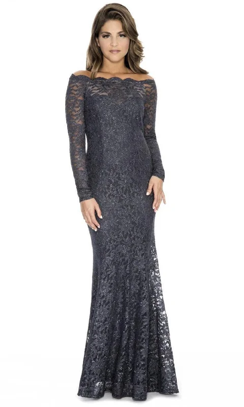 Women's Plus-Size Attire Decode 1.8 - Off-Shoulder Lace Mermaid Gown 183916 - 2 Pcs Charcoal in Sizes 2 and 6 Available