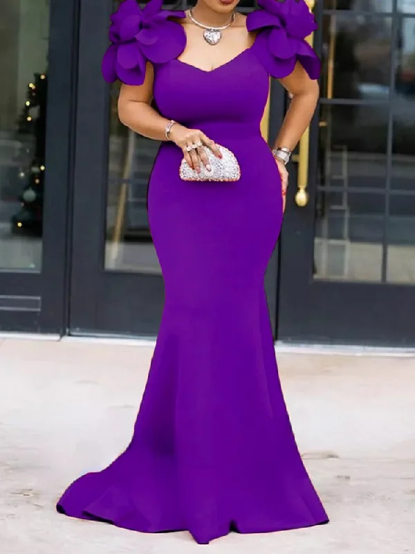 Charming Everyday Clothing For Women Purple Christmas Party Long Maxi Night/ Wedding Guest Gowns