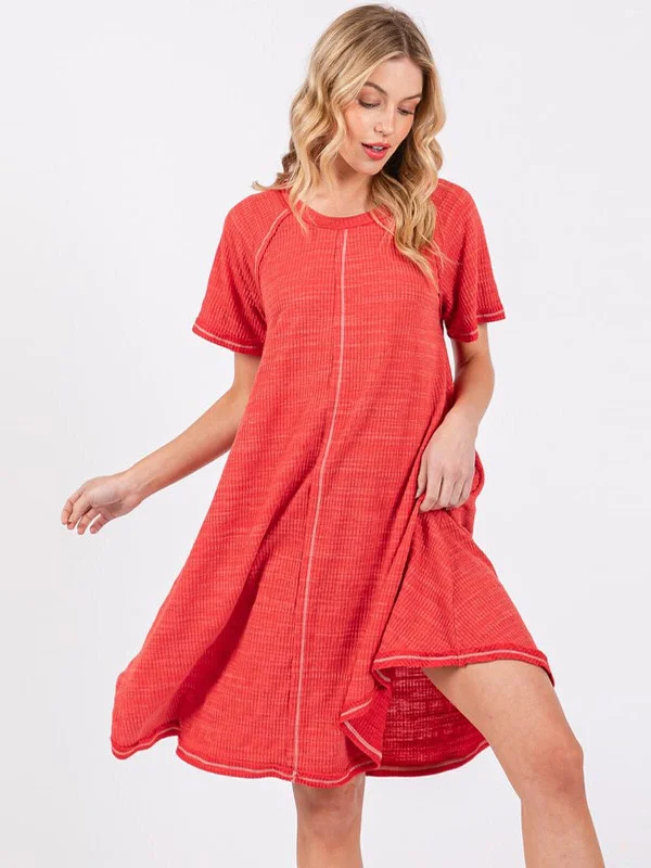 Women's Vacation Outfit WOMEN'S SHORT SLEEVE FRONT POCKETS TUNIC MINI DRESS