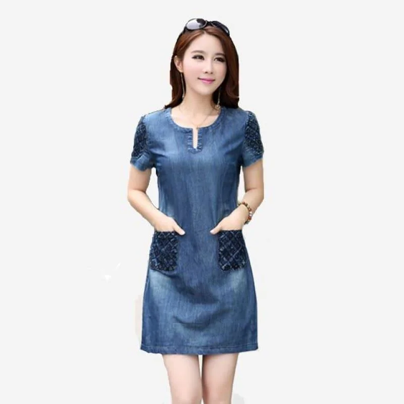 Women's Garments Denim Short-sleeve A-line Mini Dress