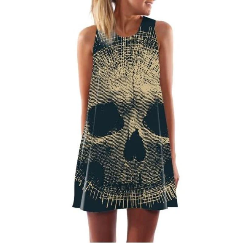 Casual Garments For Women Skull Dress Sleeveless Summer Beach Mini Dress