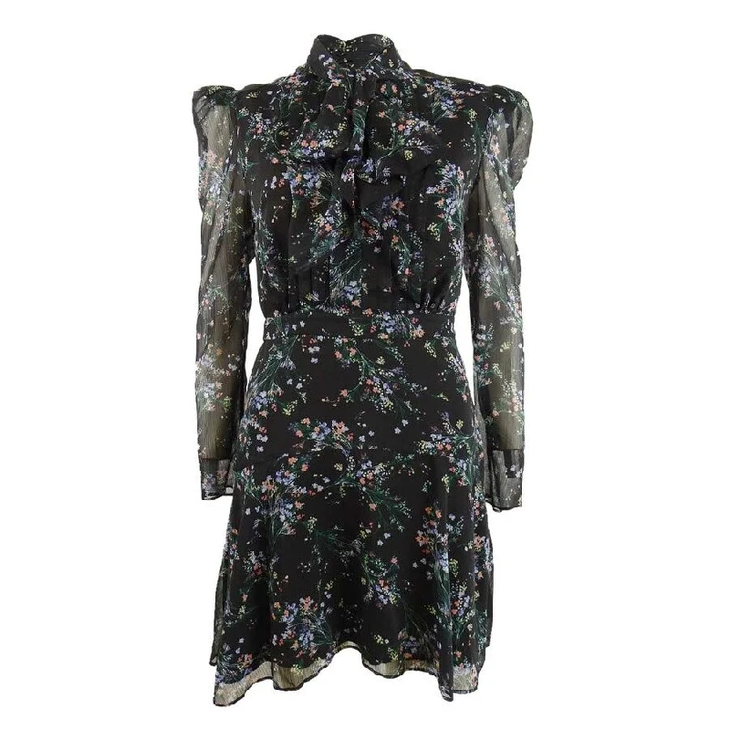 Women's Festive Attire Rachel Zoe Women's Floral Printed Mini Dress (0, Black Multi)