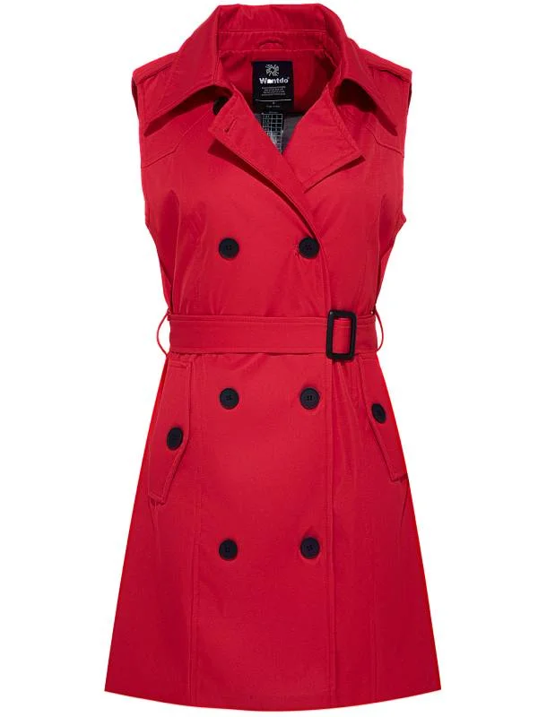 Women's Weekend Outfit Women's Sleeveless Waterproof Trench Coat Double-Breasted Jacket with Belt