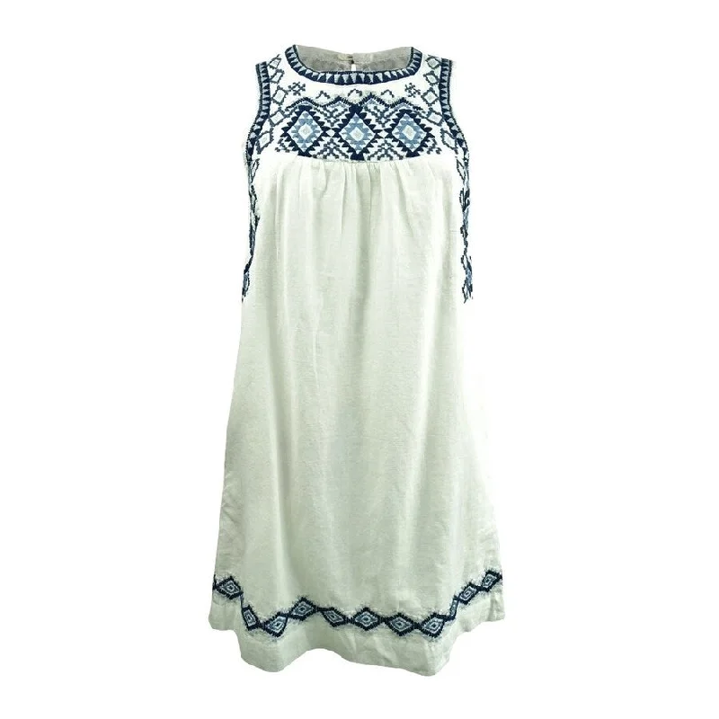 Women's Vacation Attire Lucky Brand Women's Embroidered Sleeveless Mini Dress (XS, White/Blue)