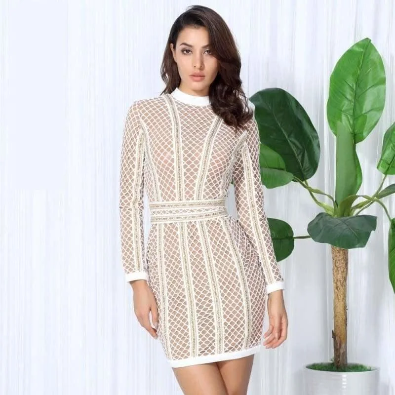 Vintage-Inspired Garments Lattice Patchwork whit Belt Party Mini Dress