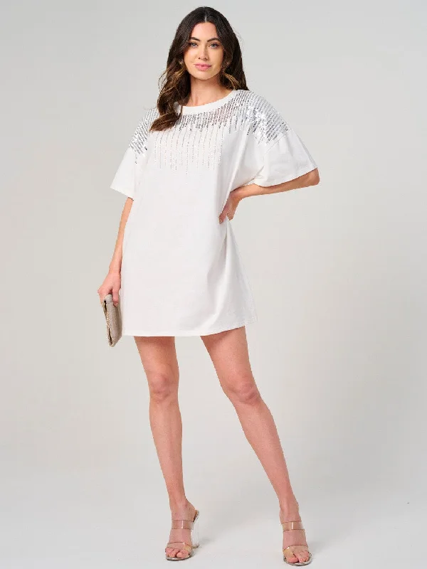 Sustainable Fashion Clothing For Women WOMEN'S SHORT SLEEVE SEQUINS DETAILED MINI DRESS